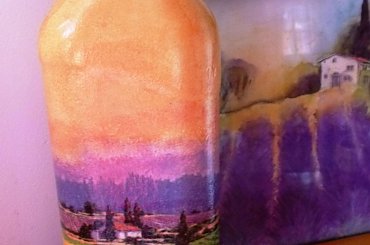 butelka-lawendowe pole #dekupage #dekupaż #butelka