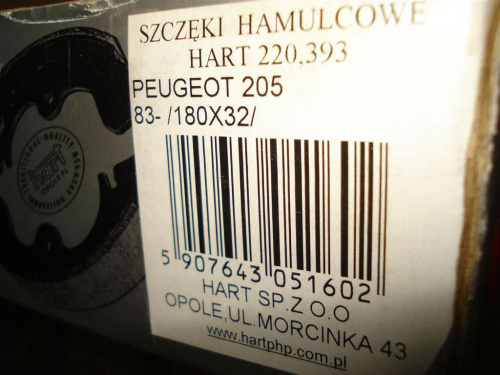 Szczęki Hamulcowe Hart Peugeot 205