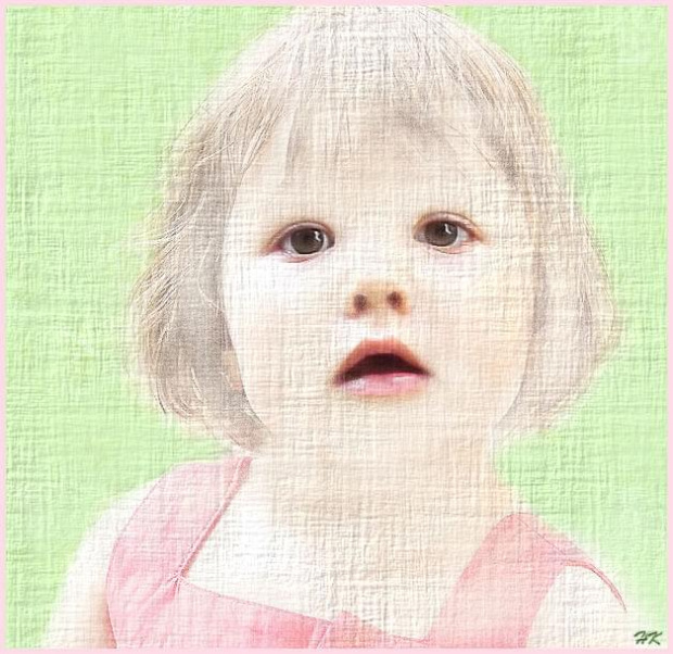 Amelka raz jeszcze (namalowana ręcznie a raczej ukatowana bo nadal się uczę) #Amelka #grafika #MojePrace #portret #dziecko