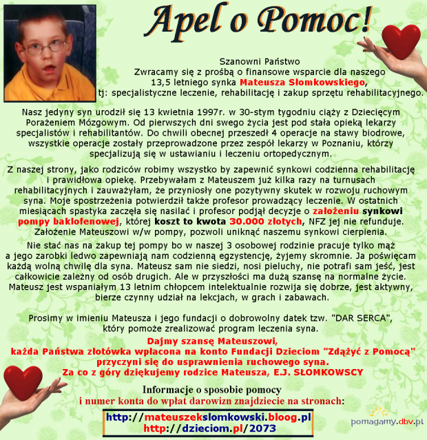 Mateusz Słomkowski - Mózgowe porażenie dziecięce MPD -- http://pomagamy.dbv.pl/ #MateuszSłomkowski #MózgowePorażenieDziecięce #MPD #pomagamydbvpl #StronaInformacyjna #ApelOPomoc #LudzkaTragedia #PomocPotrzebującym #PomocDziecku #pomoc #SOS