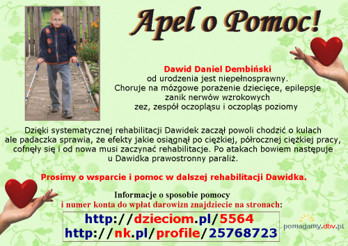 Dawid Daniel Dembiński - Padaczka, Zanik nerwu wzrokowego, Mózgowe porażenie dziecięce (MPD), Wada wzroku - Zez, Oczopląs --- http://pomagamy.dbv.pl/ #DawidDanielDembiński #Padaczka #ZanikNerwuWzrokowego #MózgowePorażenieDziecięce #MPD #Zez