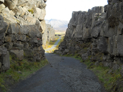 Pingvellir, głęboki wąwóz Almannagjá, Islandia