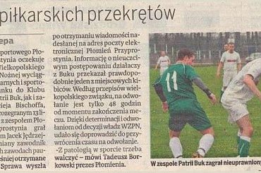 #DośćPiłkarskichPrzekrętów #PłomieńPrzyprostynia #PatriaBuk #MaciejBischoff #JacekJędrzejczak #oszustwo #NieuprawnionyZawodnik #WZPNPoznań #DzieńWolsztyńskich #RomanRzepa #prasa #artykuł