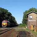 31.08.2008 (Dąbroszyn) M62M-007 z pociągiem towarowym spółki Rail Polska rel.Strzelce Kraj Wsch - Niemcy opuszcza Dąbroszyn.